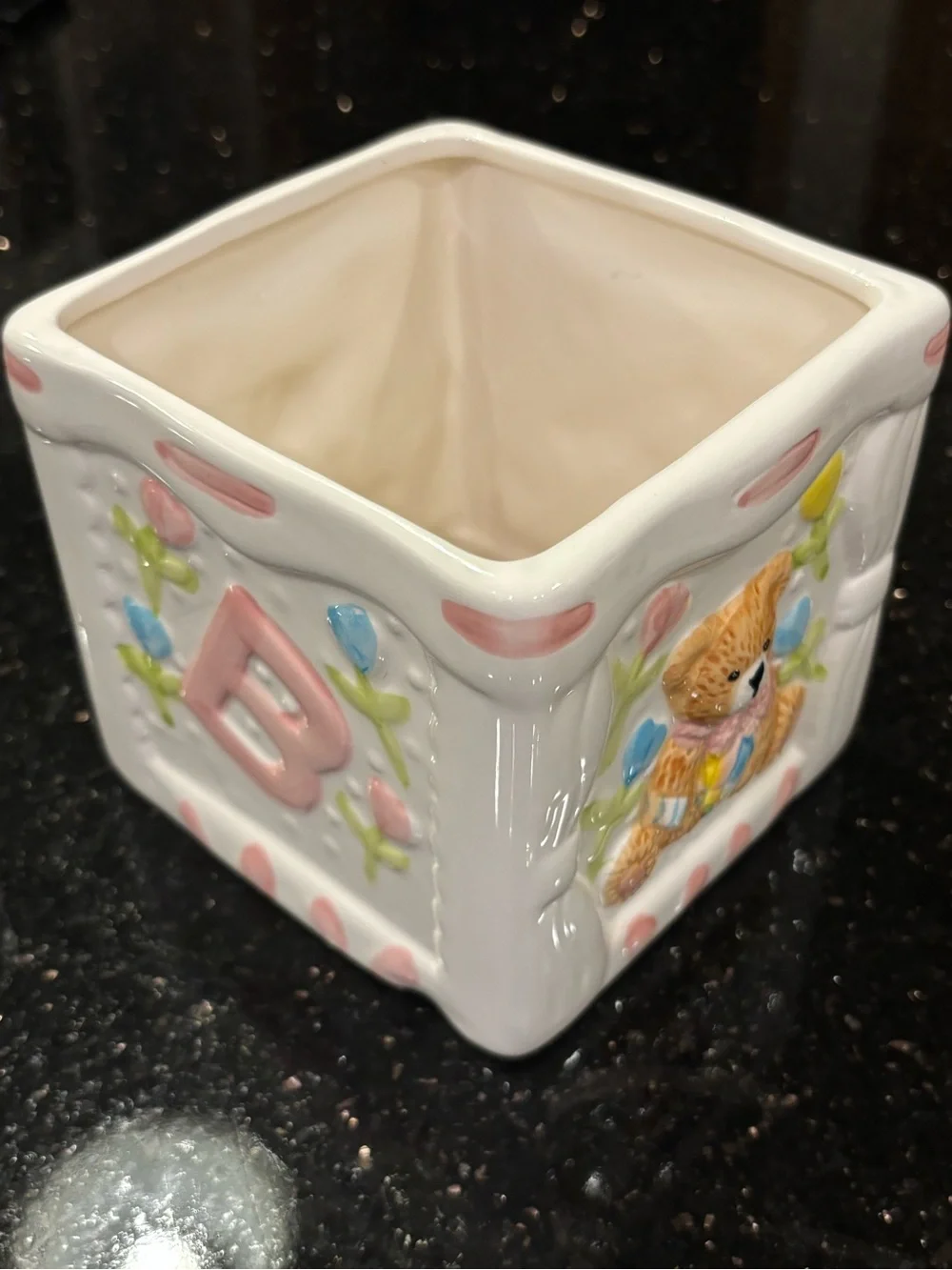 Ceramic baby teddy bear vase basket planter container ABC’s